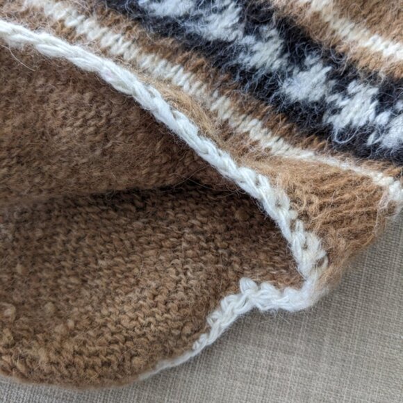 Bolivia Peru Aztec BOHO Alpaca Wool chullo hat Camel brown c1 - Picture 3 of 5